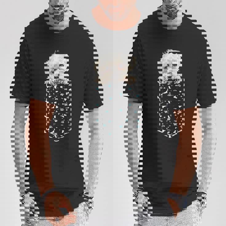 マルチーズ犬ポケット子犬の顔ペット愛好家 Tシャツ 面白い贈り物