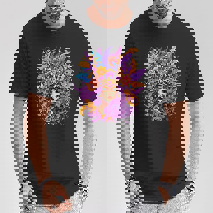 マルディグラ フェザー パープル マスク グリーン ニューオーリンズ Tシャツ 面白い贈り物