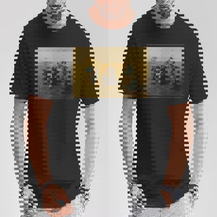 ミレー風アート猫の田植え 農作業をする三匹の猫たち Tシャツ 面白い贈り物