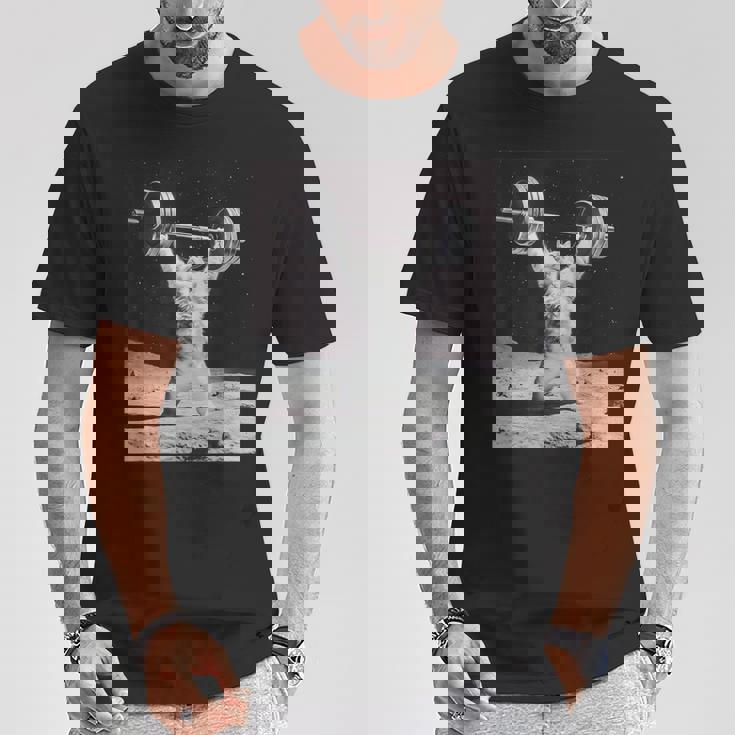 ムーンキャット 筋トレ 猫 フィットネス ジム ウェイトリフティング トレーニング 面白い猫 おもしろ Tシャツ 面白い贈り物