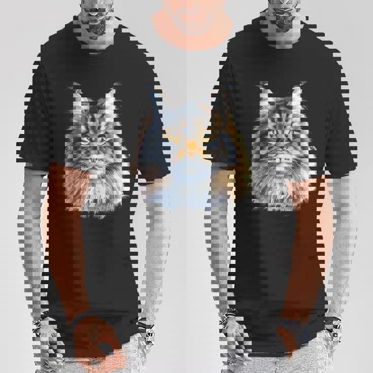 メインクーン 猫の肖像画 Tシャツ 面白い贈り物
