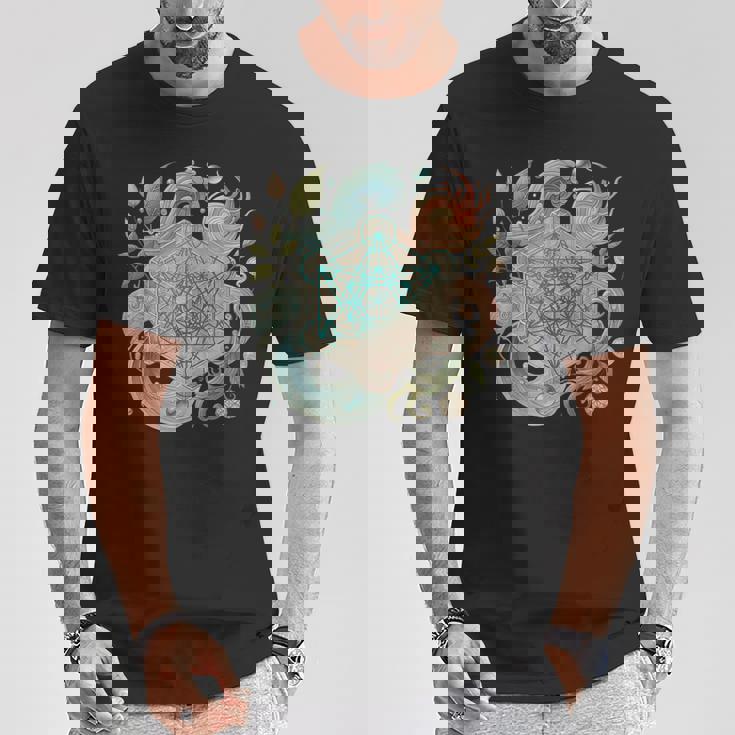 メタトロンキューブと自然の要素 火、土、水、風 Tシャツ 面白い贈り物