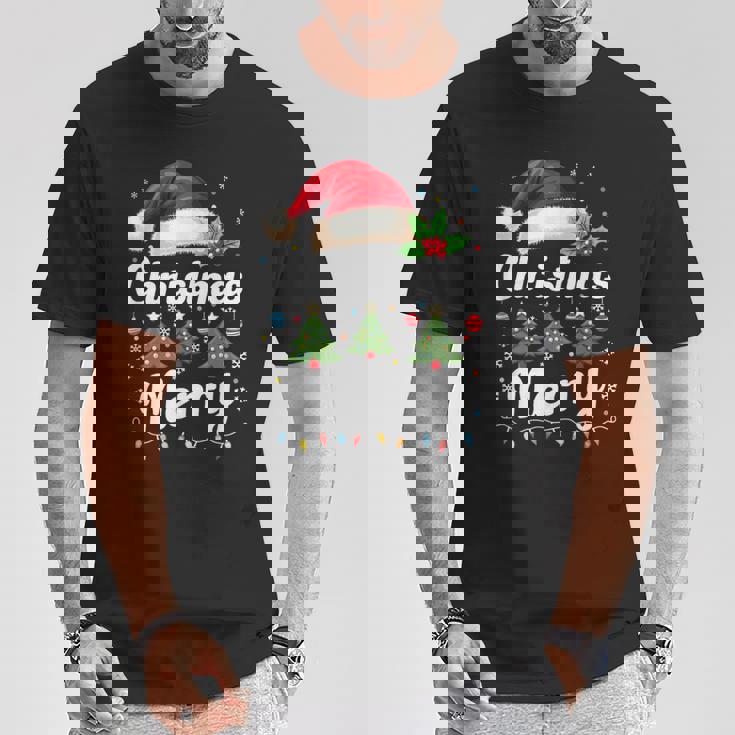 メリークリスマスライト 赤いサンタ帽子 クリスマス ファミリー 男性 女性 Tシャツ 面白い贈り物