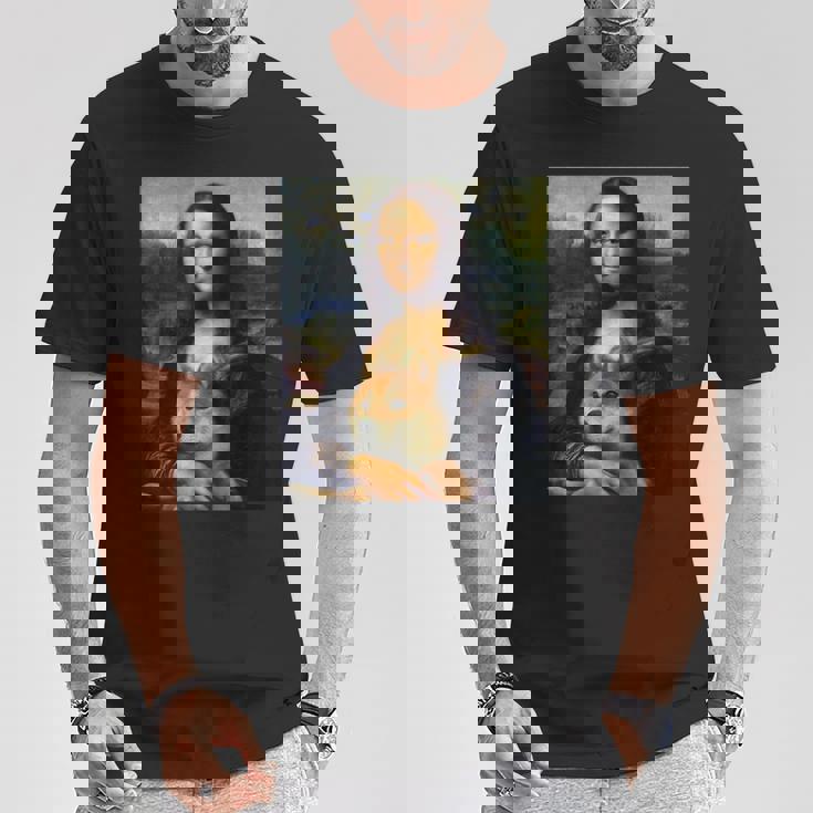 モナリサダヴィンチ プリントシャツ 柴犬とモナリサ Tシャツ 面白い贈り物