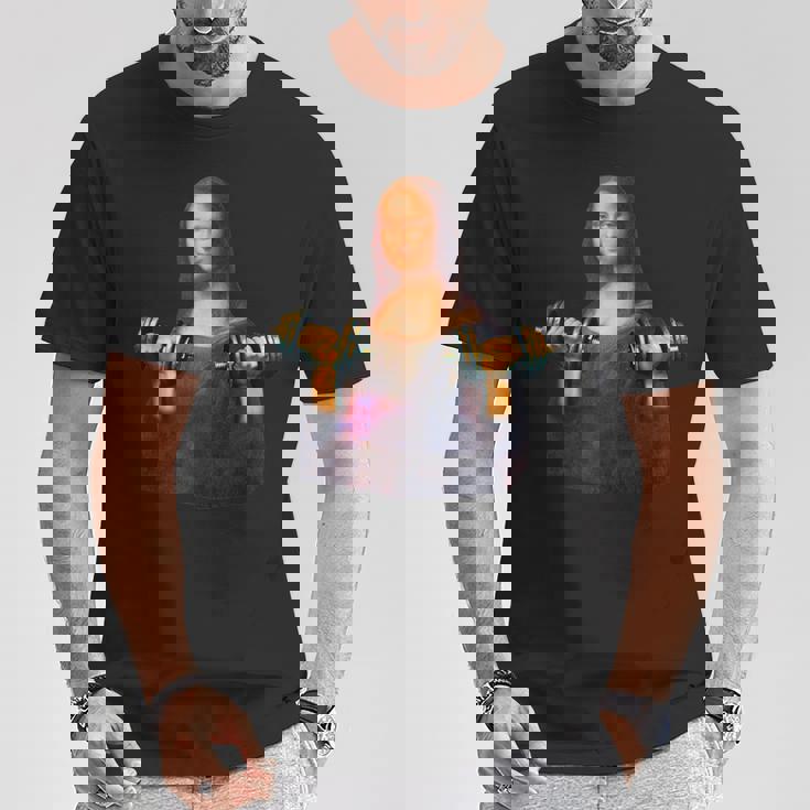 モナリザ 面白いtシャツ ジム 筋トレ 絵画 美術 メンズ おもしろ 面白い 服 おもしろグッズ ネタ Tシャツ 面白い贈り物