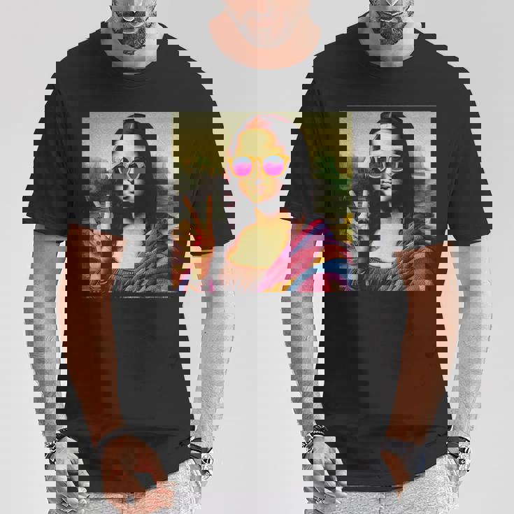 モナリザvサイン Tシャツ 面白い贈り物