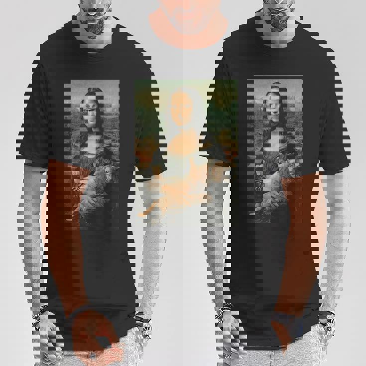 モナリザとオレンジ猫 面白いアートペインティング Tシャツ 面白い贈り物