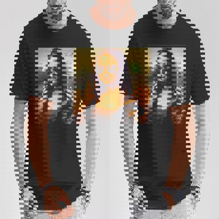 モナリザ・サングラスとセルフィー Tシャツ 面白い贈り物
