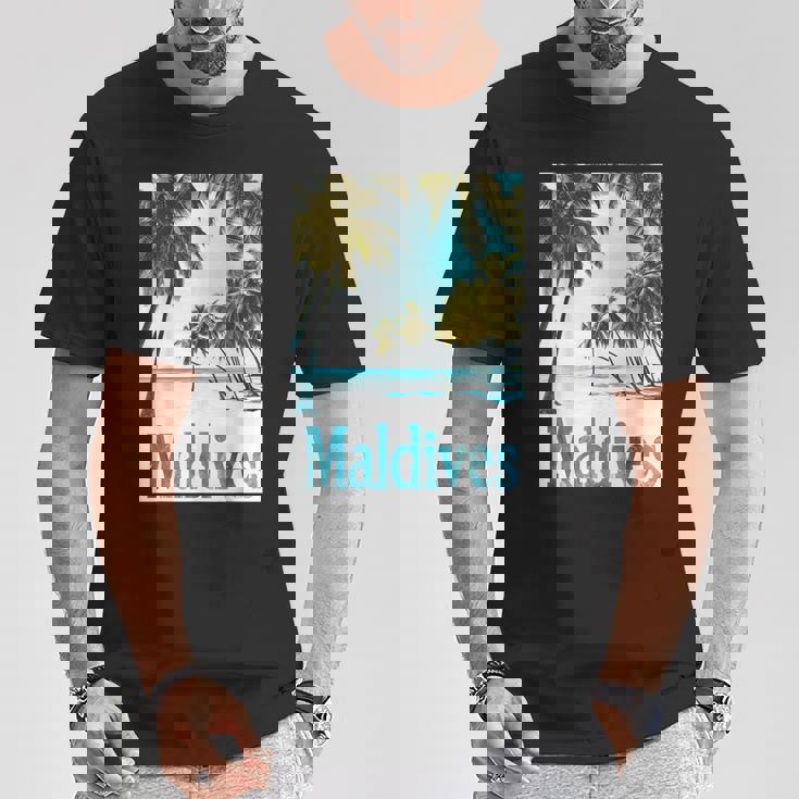 モルディブ島 ビーチ 熱帯風景 旅行 お土産 Tシャツ 面白い贈り物