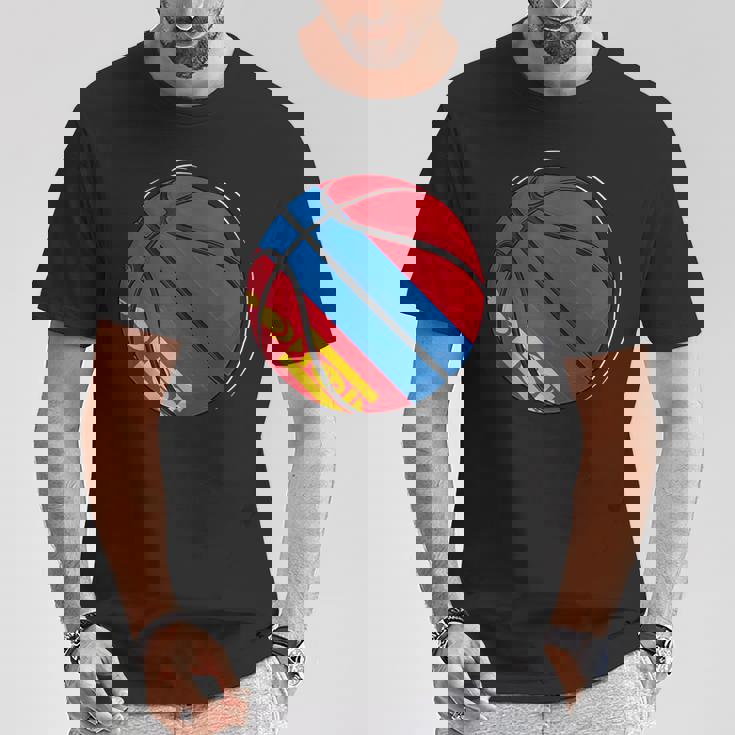 モンゴルの国旗が付いたバスケットボールボール Tシャツ 面白い贈り物