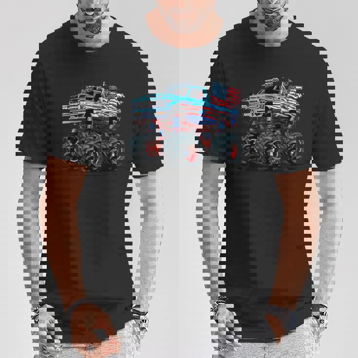 モンスタートラック 幼児用 キッズ アメリカ国旗 モンスタートラック Tシャツ 面白い贈り物