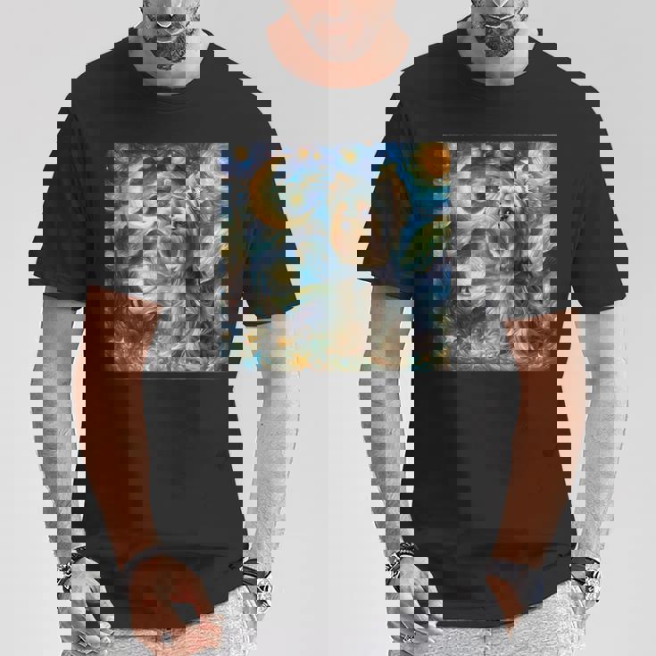 ヨークシャーテリア 星月夜シャツ ヴィンセント・ヴァン・ゴッホ ヨーキー Tシャツ 面白い贈り物