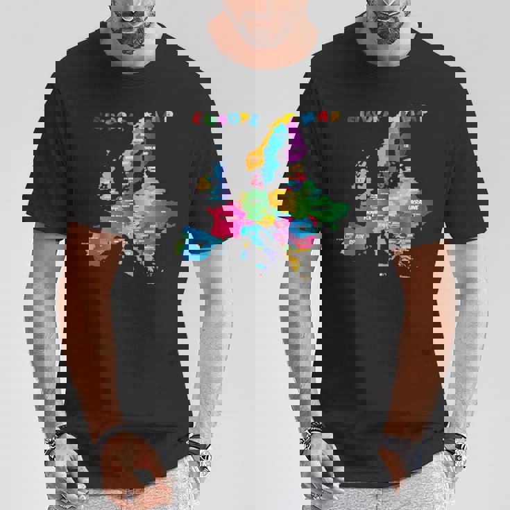 ヨーロッパ地図、国旗、ヨーロッパ諸国 Tシャツ 面白い贈り物