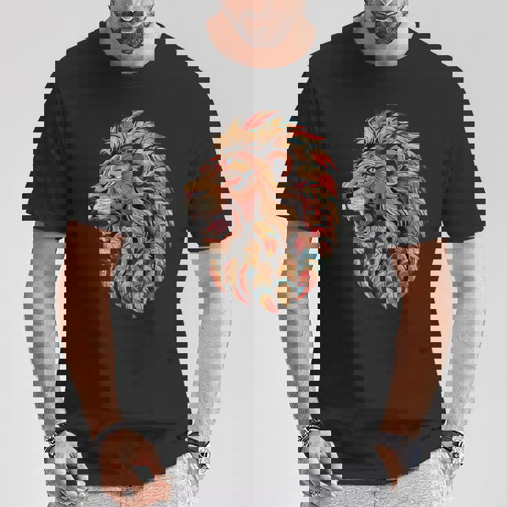 ライオン インディアン 部族 アート ネイティブアメリカン Tシャツ 面白い贈り物