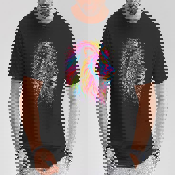 ライオンアート 抽象 カラフル 動物 グラフィック ライオン Tシャツ 面白い贈り物