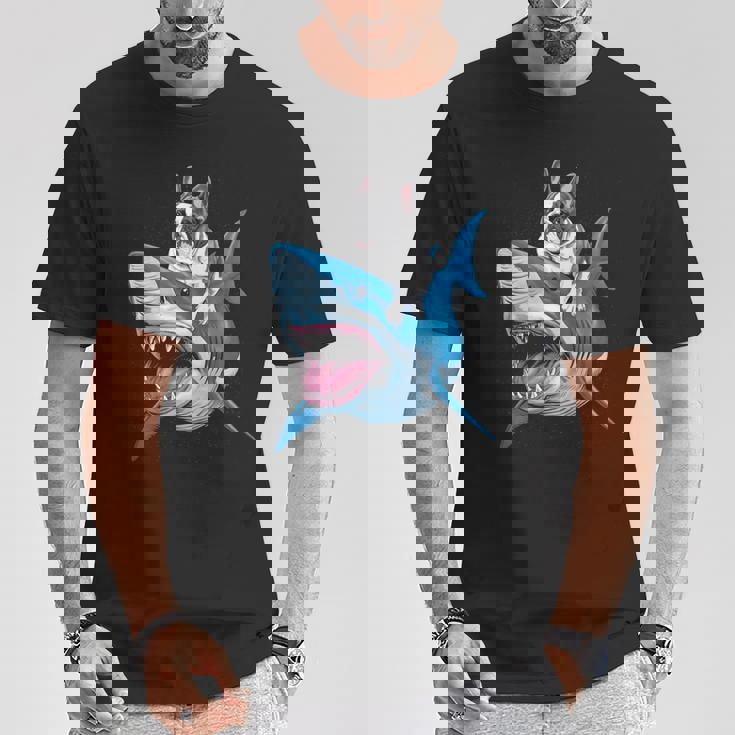 ライディング シャーク フレンチブルドッグ 長袖tシャツ Tシャツ 面白い贈り物