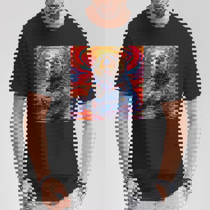 ラッコ カラフル グラフィック Tシャツ 面白い贈り物