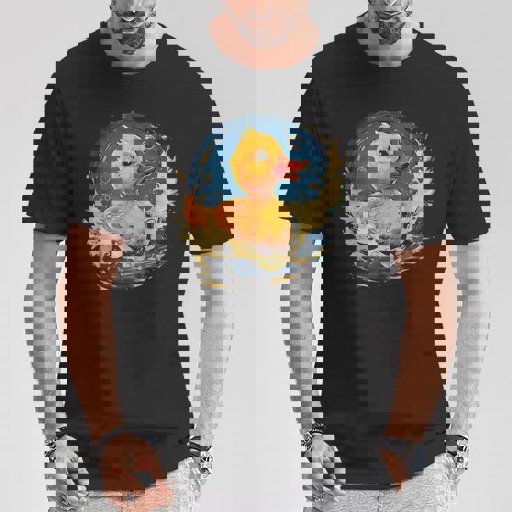 ラバーアヒル 水泳 お絵かき 水彩 ゴム ア Tシャツ 面白い贈り物