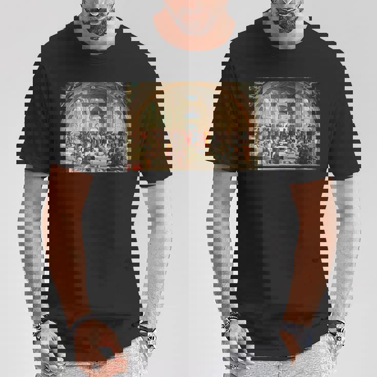 ラファエロ作「アテネの学堂」 Tシャツ 面白い贈り物