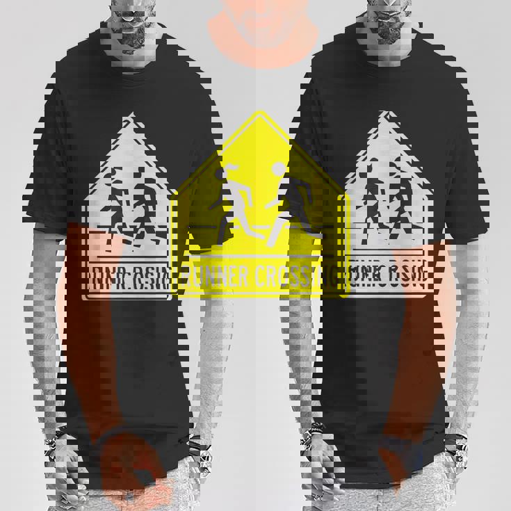 ランナー クロッシング サイン モチベーションを高める 面白い ランニング Tシャツ 面白い贈り物