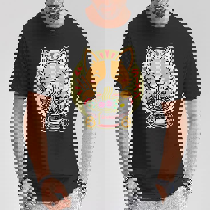 ラーメンを食べる犬 Tシャツ 面白い贈り物