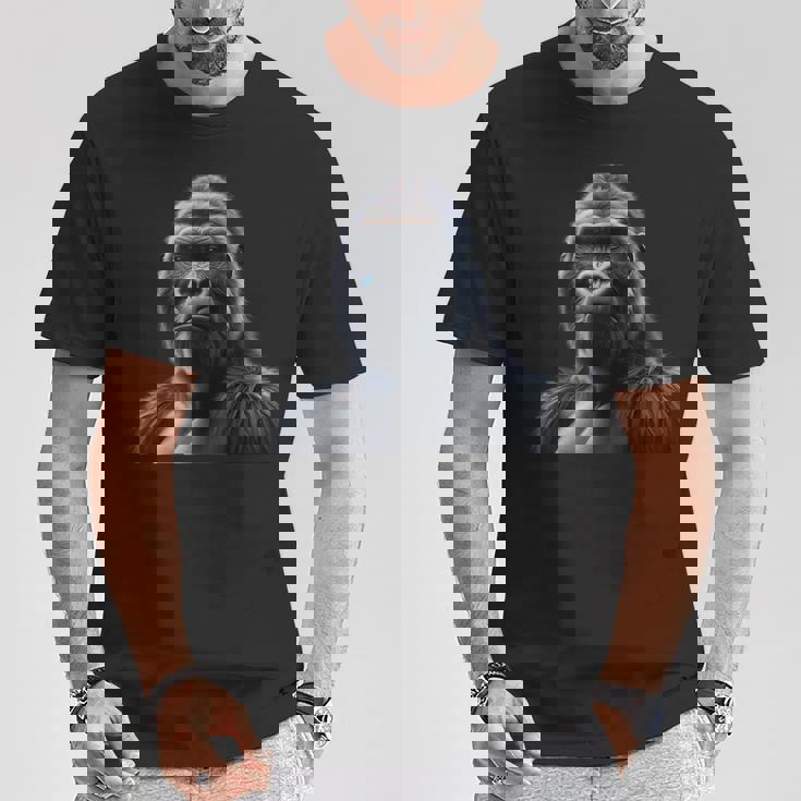 リアルなゴリラアートtシャツ、野生動物の霊長類の肖像画。 Tシャツ 面白い贈り物