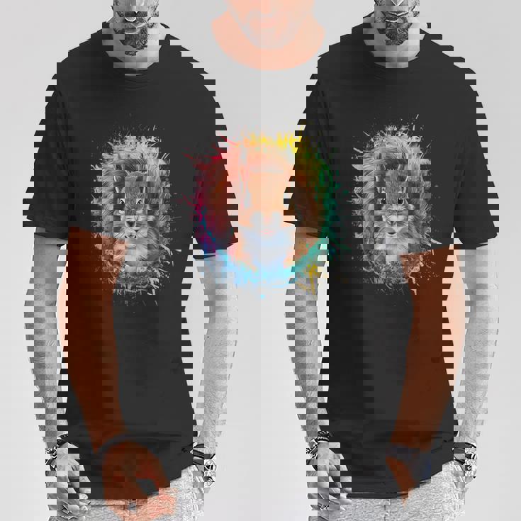 リス 男性 女性 カラフル 水彩 リス Tシャツ 面白い贈り物