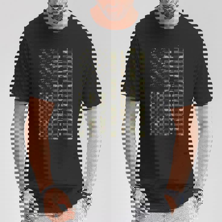 リー郡 アメリカ合衆国 アンティーク調迷彩 米国旗付き Tシャツ 面白い贈り物