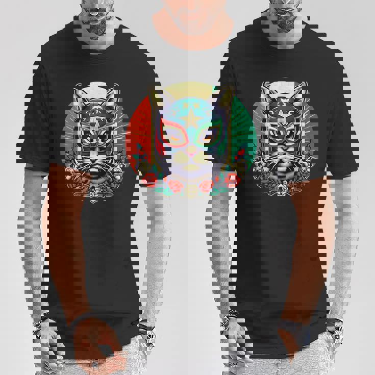 ルチャ リブレ クールキャットマスク ルチャドールマスク Tシャツ 面白い贈り物