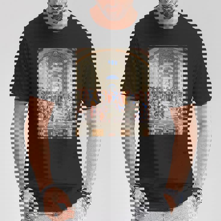 ルネッサンス名画 アテネの学校 Tシャツ 面白い贈り物