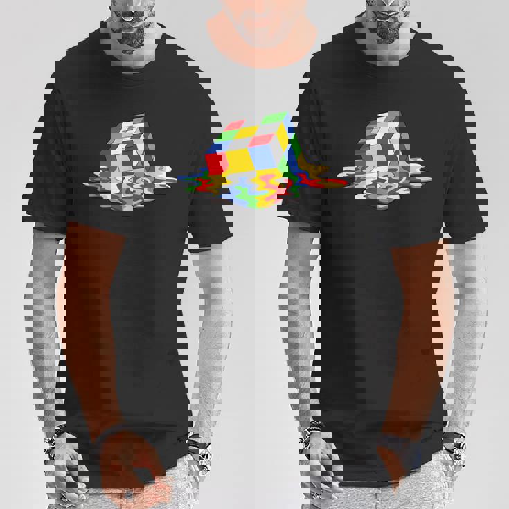 ルービックキューブパズル 溶けるクールなグラフィックデザイン Tシャツ 面白い贈り物