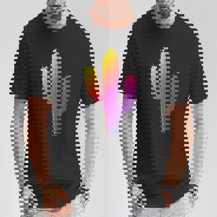 レインボーサボテン 砂漠の夕日と太陽の雰囲気 Tシャツ 面白い贈り物