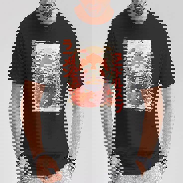 レッサーパンダ好きラーメン カワイイ猫 レッサーパンダラーメン Tシャツ 面白い贈り物