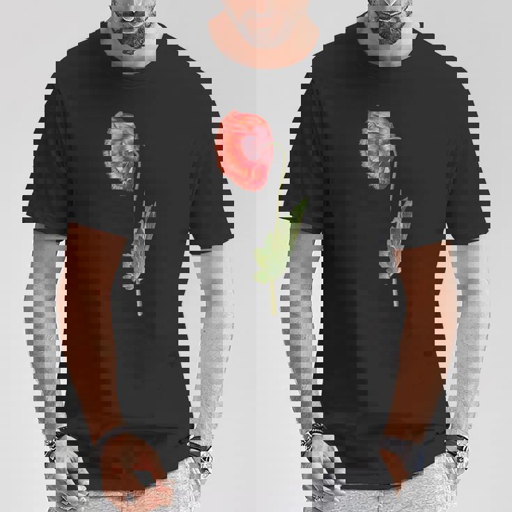 レッドポピーフラワー ボタニカルポピー レッドポピー Tシャツ 面白い贈り物