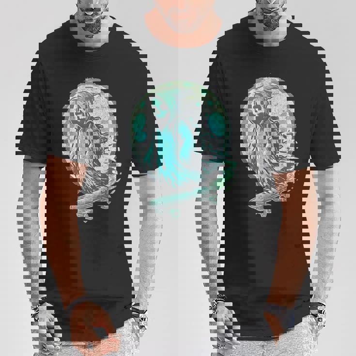 レトロ スケーター オバケ スカル スケートボード ハロウィン 不気味 スケルトン 骸骨 面白い ギフト ストリート Tシャツ 面白い贈り物