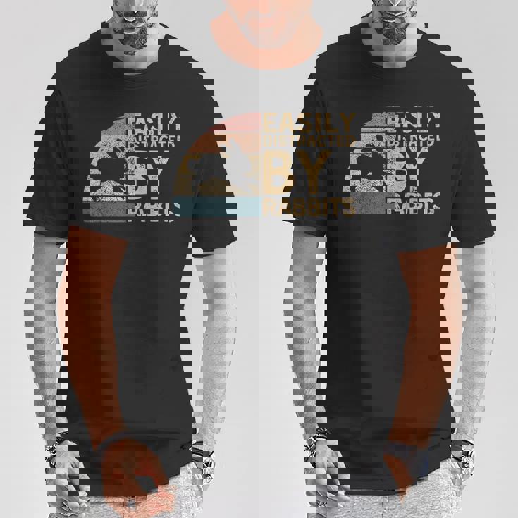 レトロ ヴィンテージ Easy Distracted By Rabbits Bunnies Lover Tシャツ 面白い贈り物