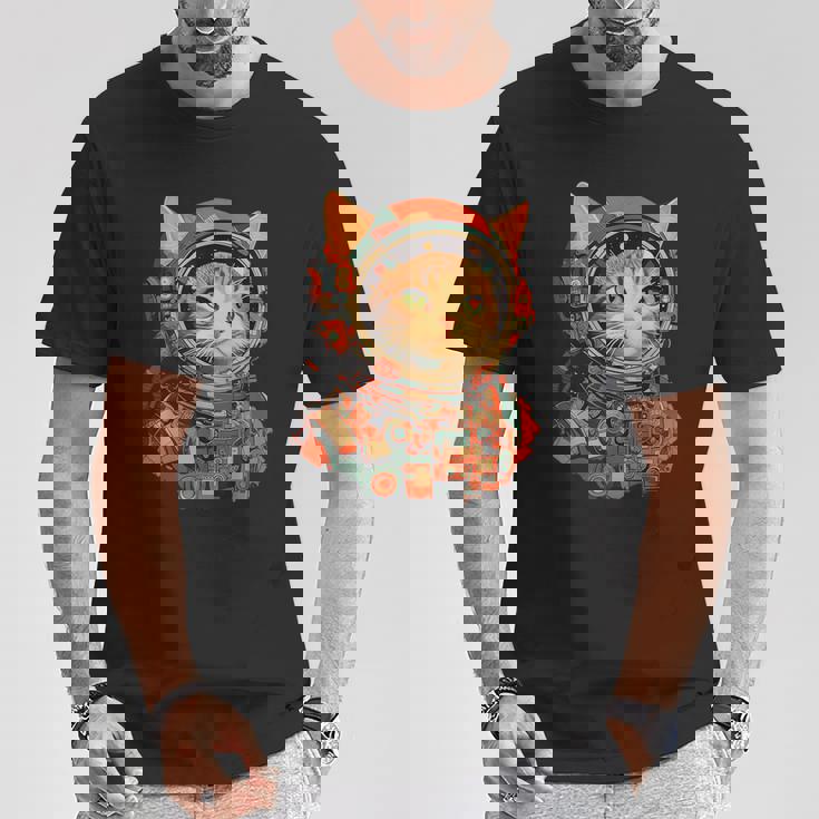 レトロ 宇宙飛行士 猫 Tシャツ 面白い贈り物