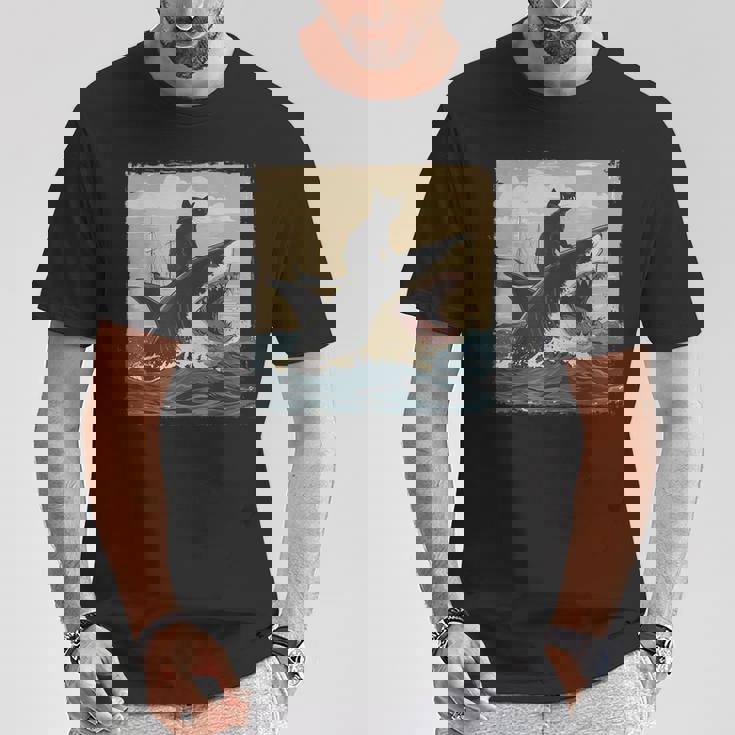 レトロ 猫 噛む サメ ユーモラス 猫 駄洒落 ミーム 猫s サメ Tシャツ 面白い贈り物