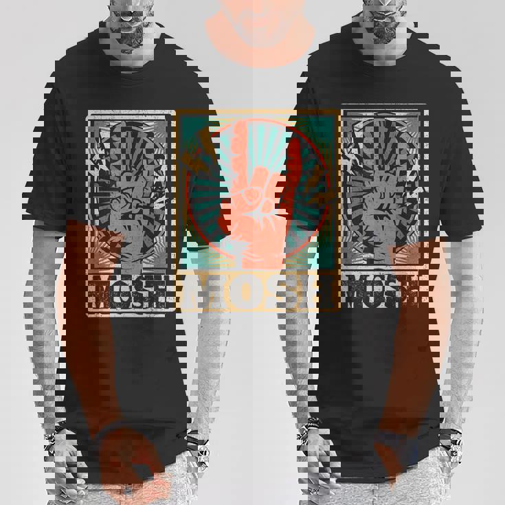 レトロなヴィンテージサインオブザホーンモッシュヘビーロックミュージック Tシャツ 面白い贈り物