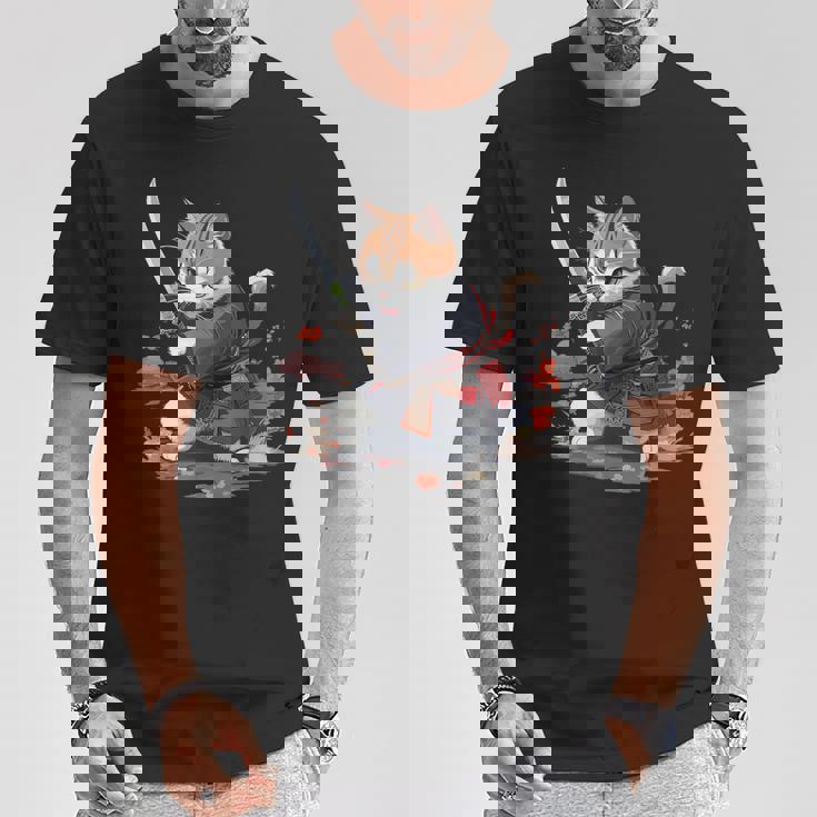 レトロな日本の侍猫グラフィック 猫愛好家 Tシャツ 面白い贈り物