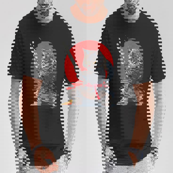 レトロな日本の侍猫グラフィック 猫愛好家 Tシャツ 面白い贈り物