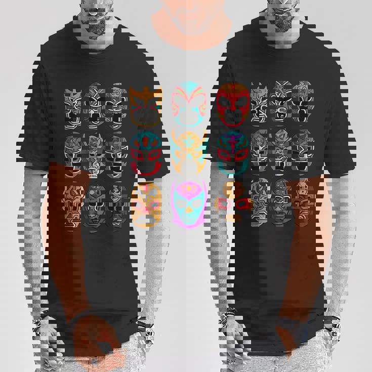レトロ・ルチャリブレ・マスク フリースタイル・レスリング・ファイター Tシャツ 面白い贈り物