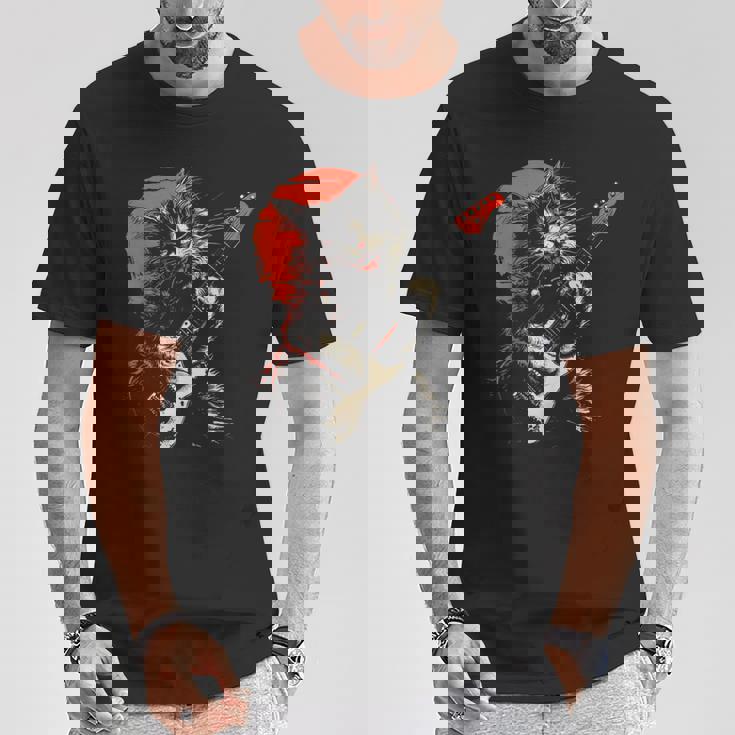 ロックキャット ギターを弾く ファニーキャット エレキギター 男性 女性 Tシャツ 面白い贈り物