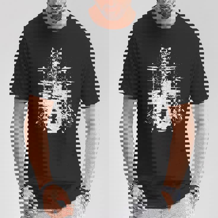 ロックスター ドラマー 猫 ドラム演奏 ミュージシャン バンド 音楽好き Tシャツ 面白い贈り物