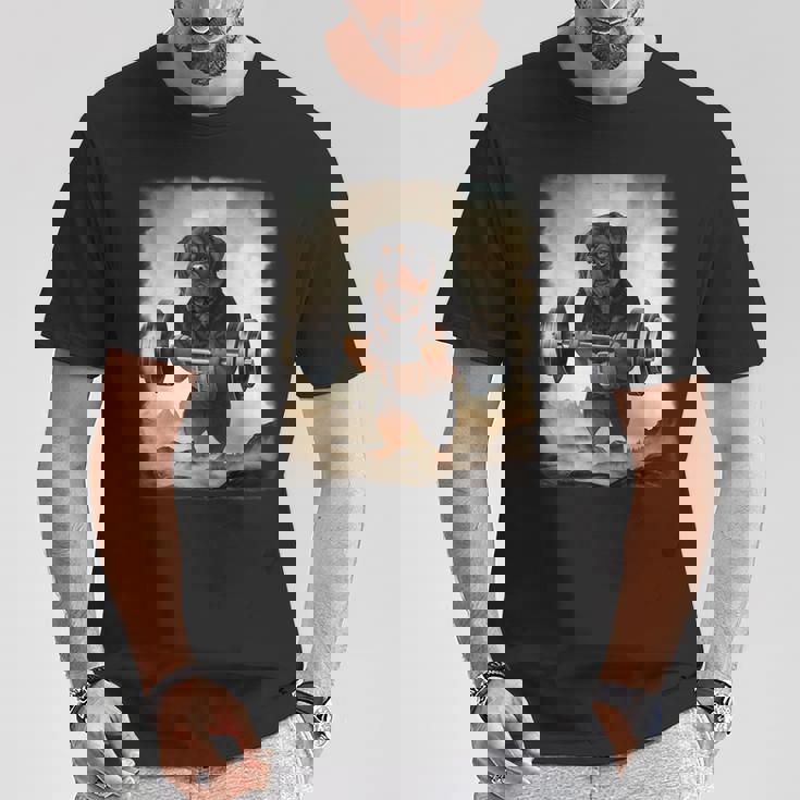 ロットワイラー 犬の筋トレ ウェイトリフティング Tシャツ 面白い贈り物