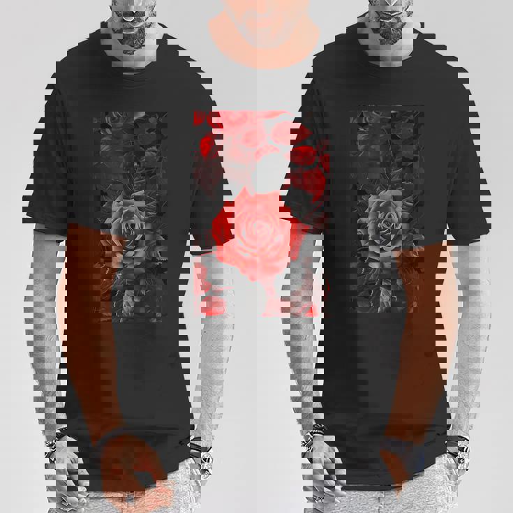 ロマンティックローズ レッド 美的 ゴシックローズ Tシャツ 面白い贈り物