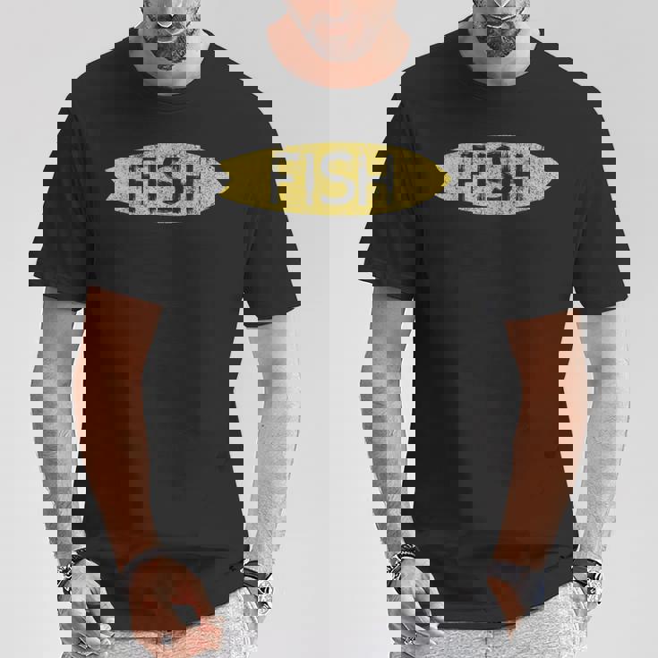 ロングボード サーフボード ヴィンテージ レトロ フィッシュタイプ Tシャツ 面白い贈り物