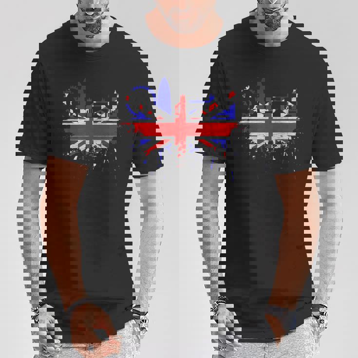 ロンドン スカイライン イギリス 愛 ユニオンジャック イギリス国旗 Tシャツ 面白い贈り物