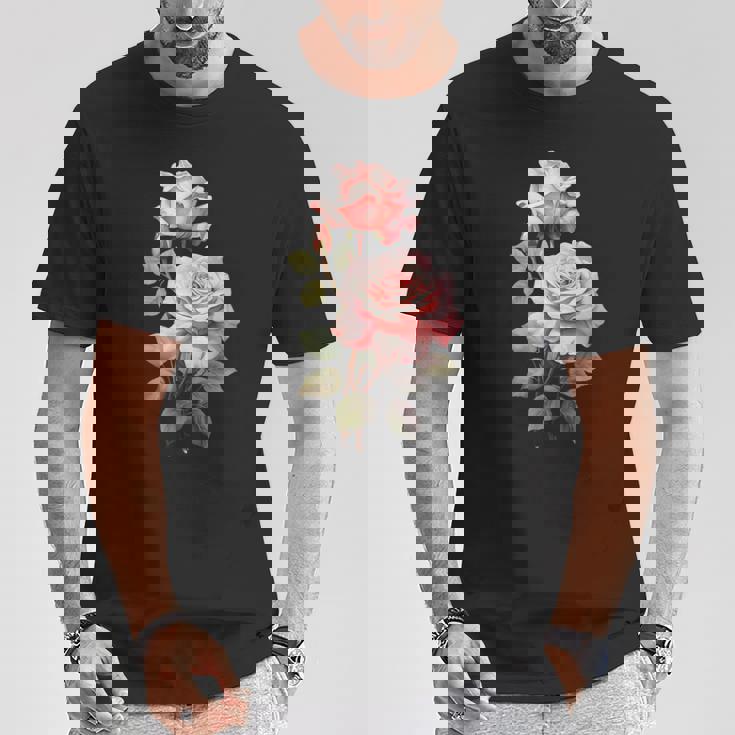 ローズシャツ 美しいピンクのバラとつぼみ Tシャツ 面白い贈り物