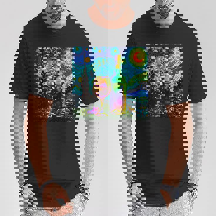 ワイン 酒 面白いtシャツ ゴッホ 星月夜 飲み おもしろ 飲み会 のんべえ メンズ 居酒屋 ネタ Tシャツ 面白い贈り物